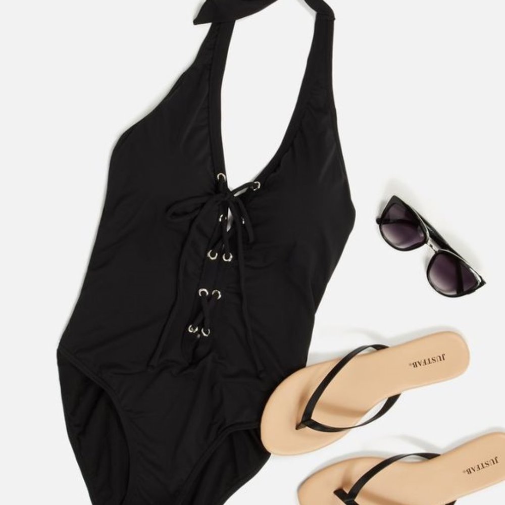 Lace-up Halter One Piece Swimsuit